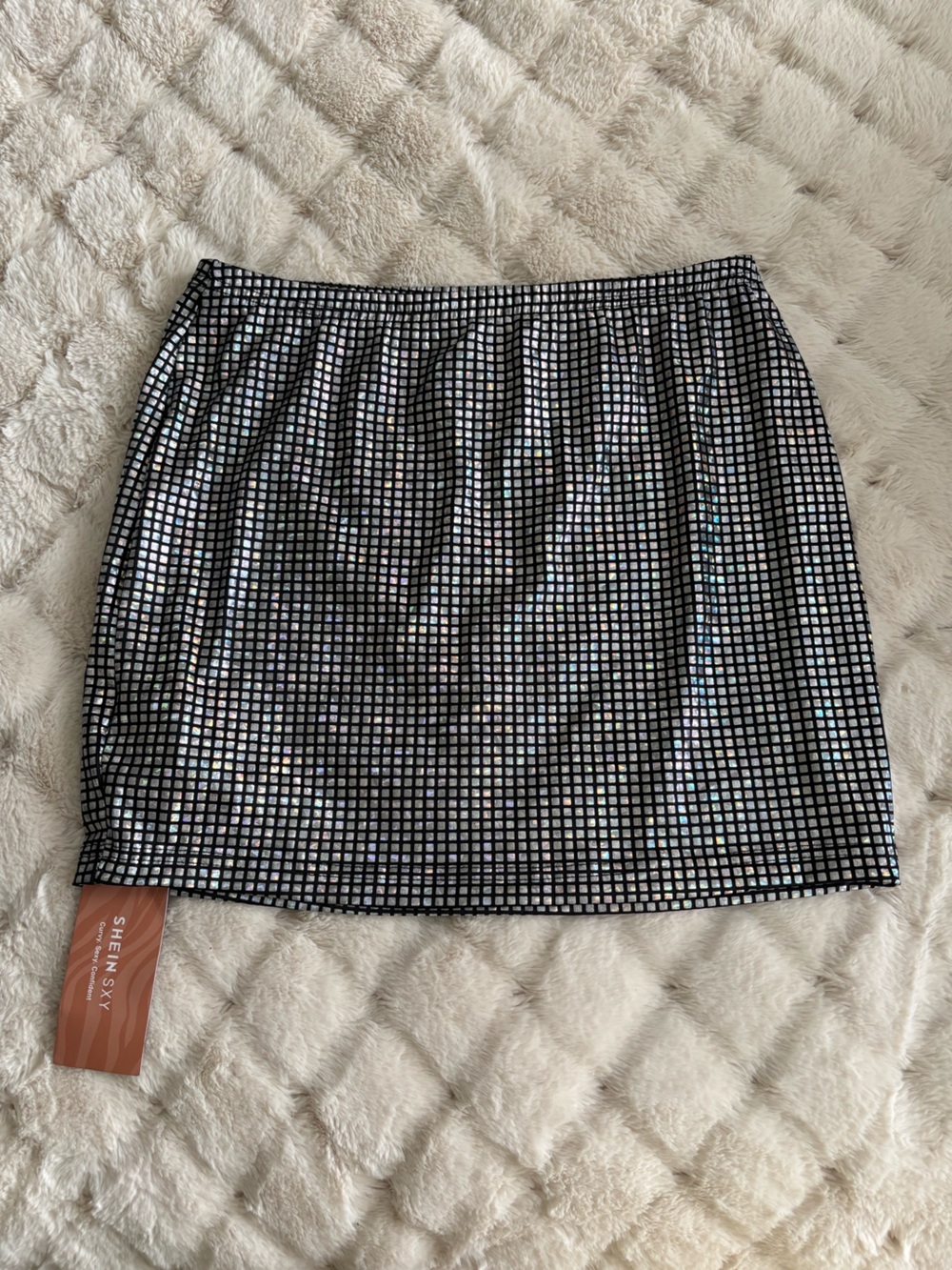 SHEIN Black Holographic Grid Sequin Mini Skirt